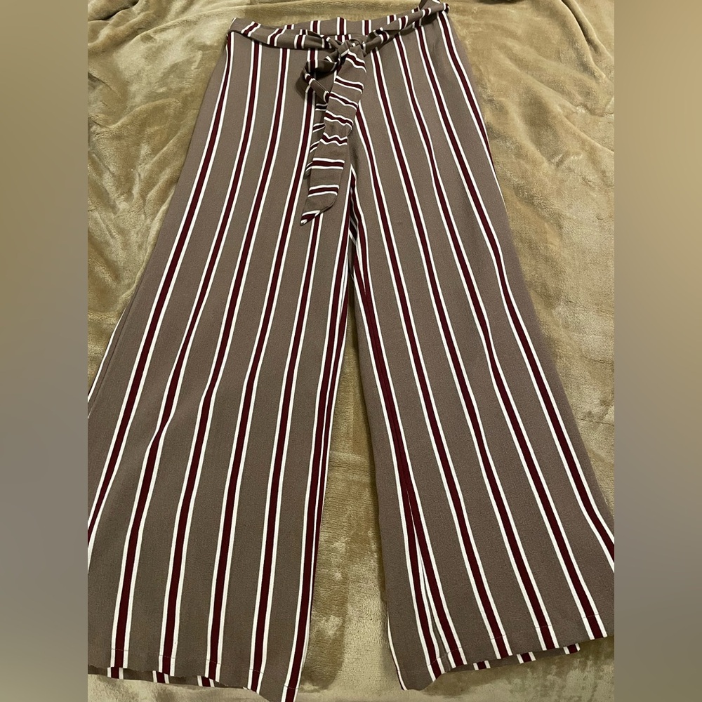 Striped Brown and White Wide-Leg Pants